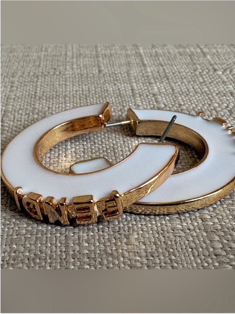 Fendi White and Gold Logo Hoop Earrings - Picture 5 of 5